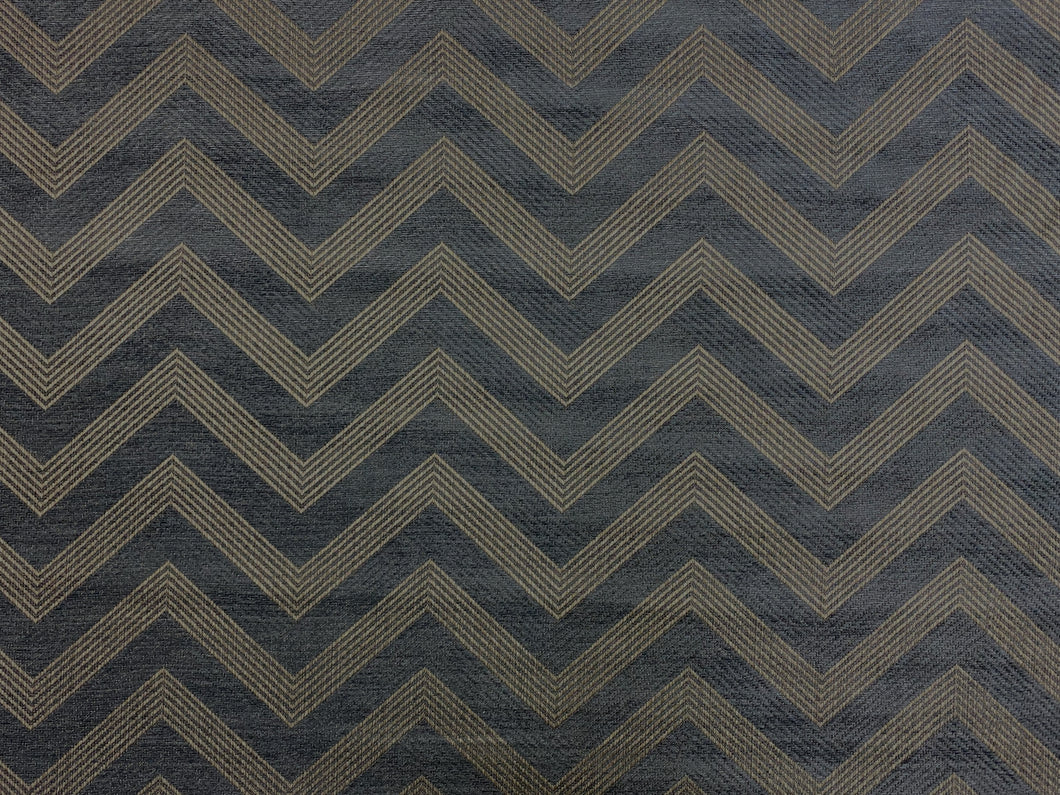 Designer Charcoal Grey Taupe Geometric Chevron Chenille Upholstery Fabric