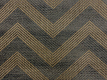 Load image into Gallery viewer, Designer Charcoal Grey Taupe Geometric Chevron Chenille Upholstery Fabric