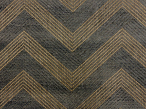Designer Charcoal Grey Taupe Geometric Chevron Chenille Upholstery Fabric