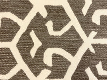 Load image into Gallery viewer, Designer Off-White Abstract Taupe Tribal Chenille Water &amp; Stain Resistant Upholstery Fabric
