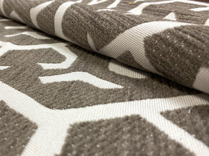 Designer Off-White Abstract Taupe Tribal Chenille Water & Stain Resistant Upholstery Fabric