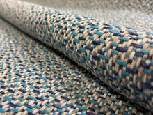 Load image into Gallery viewer, Designer Grey Navy Blue Turquoise White MCM Tweed Upholstery Fabric