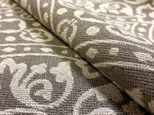 Load image into Gallery viewer, Designer Grey Taupe Medallion Wheel Water &amp; Stain Resistant Upholstery Fabric