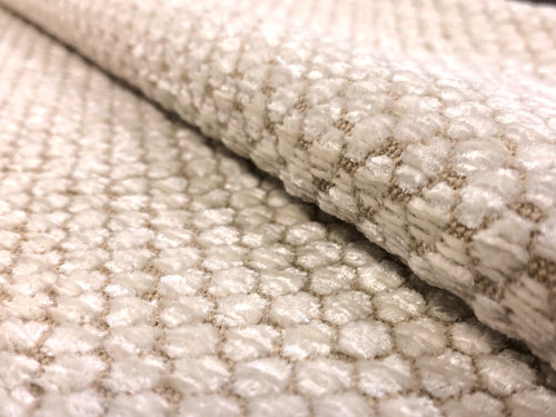 Designer Beige Cream Nubby Geometric Chenille Water Resistant Upholstery Fabric