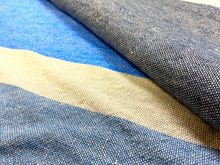 Load image into Gallery viewer, Designer Denim French Blue Greige Stripe Belgian Linen Upholstery Fabric