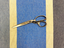 Load image into Gallery viewer, Designer Denim French Blue Greige Stripe Belgian Linen Upholstery Fabric