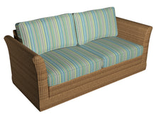 Load image into Gallery viewer, Essentials Indoor Outdoor Lime Green Turquoise Denim Blue Stripe Upholstery Fabric / Meadow