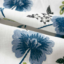 Load image into Gallery viewer, White Navy Blue Green Floral Embroidered Drapery Fabric FB