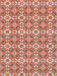 Coral Green Blue Cotton Butterfly Upholstery Drapery Fabric FB