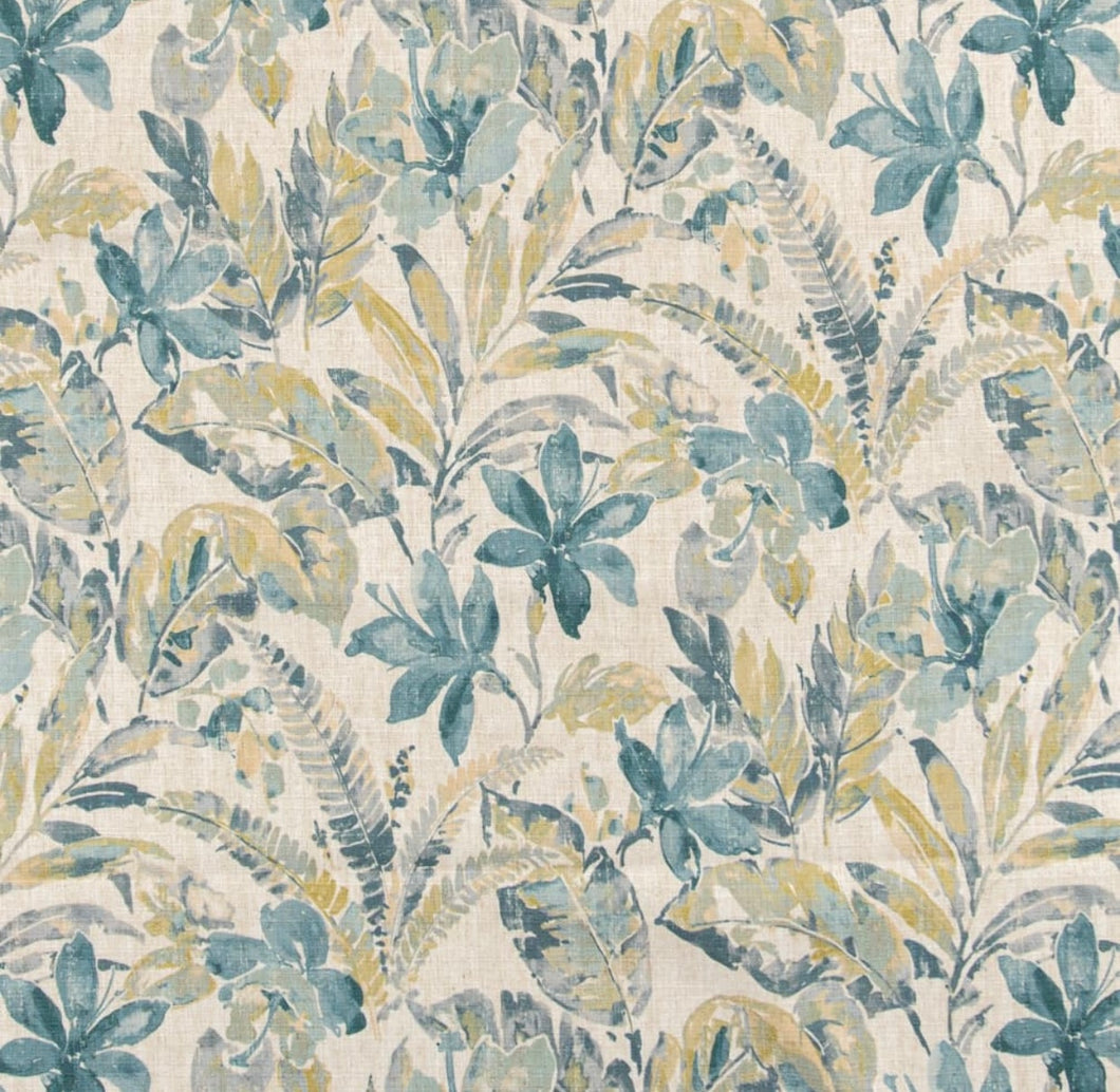 Stain Resistant Beige Teal Green Floral Upholstery Drapery Fabric CF