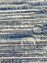 Load image into Gallery viewer, Designer Blue Grey Cream Textured Stripe Water &amp; Stain Resistant Chenille Upholstery Fabric STA 3313