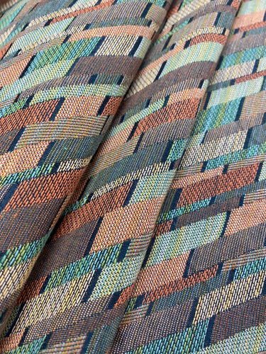 Vintage Cotton Mauve Teal Purple Abstract Geometric Water & Stain Resistant Upholstery Fabric WHS 3997