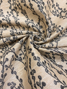 Designer Charcoal Grey Beige Botanical Floral Upholstery Fabric STA 3751