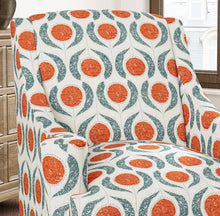 Load image into Gallery viewer, Heavy Duty Teal Orange Cream Floral Medallion Tapestry Upholstery Fabric CF