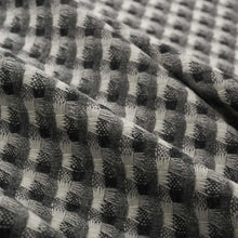 Load image into Gallery viewer, Designer Charcoal Grey Black Cream Check Plaid Wool Blend MCM Mid Century Modern Upholstery Fabric FB