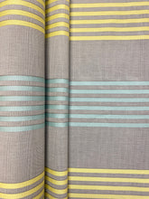 Load image into Gallery viewer, 1.3 Yard of Designer Aqua Blue Grey Yellow Stripe Water Resistant Upholstery Drapery Fabric WHS 4069