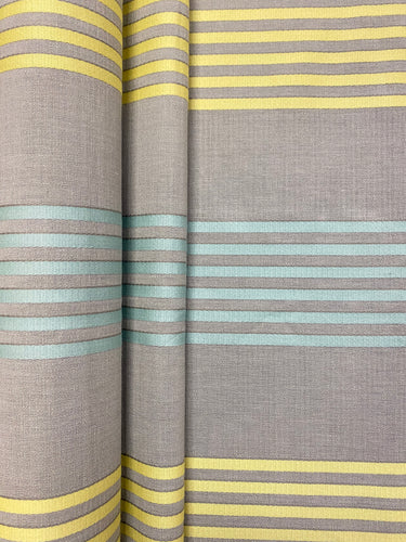 1.3 Yard of Designer Aqua Blue Grey Yellow Stripe Water Resistant Upholstery Drapery Fabric WHS 4069