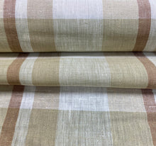 Load image into Gallery viewer, 2.5 Yard Designer Beige Cream Green Check Plaid Belgian Linen Drapery Fabric WHS 3477