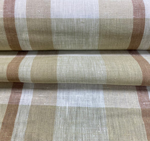 2.5 Yard Designer Beige Cream Green Check Plaid Belgian Linen Drapery Fabric WHS 3477