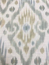 Load image into Gallery viewer, 1.25 Yard Belle Maison Cream Seafoam Green Aqua Ikat Cotton Linen Upholstery Drapery Fabric WHS 3091