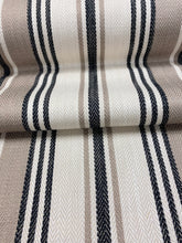 Load image into Gallery viewer, Designer Cream Taupe Black Nautical Stripe Water &amp; Stain Resistant Upholstery Drapery Fabric WHS 3629