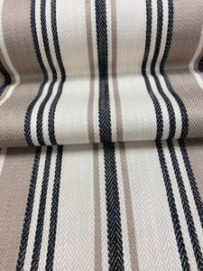 Designer Cream Taupe Black Nautical Stripe Water & Stain Resistant Upholstery Drapery Fabric WHS 3629