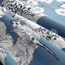 Load image into Gallery viewer, French Blue Navy Cream Floral Tropical Botanical Cheetah Bird Upholstery Drapery Fabric FB