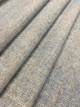 Load image into Gallery viewer, Designer Wool Water &amp; Stain Resistant Teal Blue Cream Grey MCM Mid Century Modern Tweed Upholstery Fabric WHS 3969