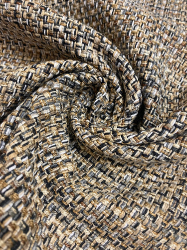 Designer Woven Beige Grey Mustard Black White MCM Mid Century Modern Tweed Upholstery Fabric WHS 3770