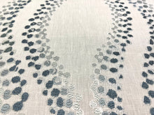 Load image into Gallery viewer, Cowtan &amp; Tout Aventura Cream Aqua Navy Blue Embroidered Abstract Linen Drapery Fabric