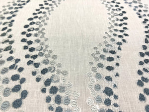 Cowtan & Tout Aventura Cream Aqua Navy Blue Embroidered Abstract Linen Drapery Fabric