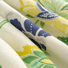 Load image into Gallery viewer, Cream Blue Green Mustard Yellow Linen Blend Floral Upholstery Drapery Fabric FB