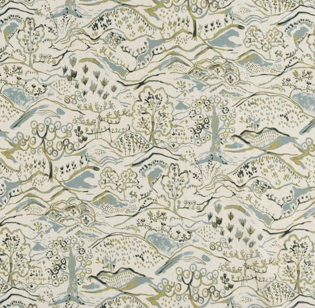 Stain Resistant Cream Aqua Blue Green Chinoiserie Asian Scenic Toile Upholstery Drapery Fabric CF