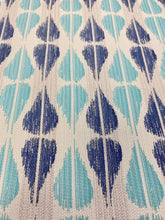 Load image into Gallery viewer, 54&quot; x 70&quot; Piece Sunbrella Alaxi Duets Dup Sea Navy Blue Turquoise Ikat Stripe Outdoor Water &amp; Stain Resistant Upholstery Fabric WHS 3500