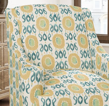 Load image into Gallery viewer, Stain Resistant Teal Green Mustard Cream Ikat Upholstery Drapery Fabric CF