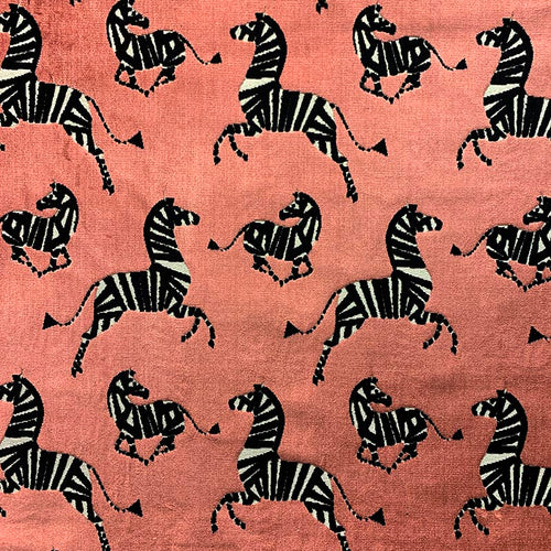 Pink Black Cream Zebra Animal Cut Velvet Upholstery Fabric MGF