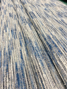 Designer Blue Grey Cream Textured Stripe Water & Stain Resistant Chenille Upholstery Fabric STA 3313