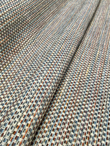 Thibaut Sequoia Campfire Inside Out Indoor Outdoor Blue Red Orange Beige Tweed Upholstery Fabric STA 3036
