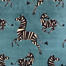 Load image into Gallery viewer, Teal Black Cream Zebra Animal Cut Velvet Upholstery Fabric MGF