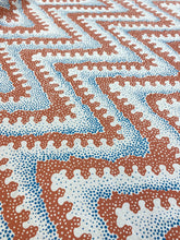 Load image into Gallery viewer, Hand Printed Designer Linen Teal Beige Copper Brown Chevron Upholstery Drapery Fabric STA 3493