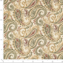 Load image into Gallery viewer, Heavy Duty Olive Green Burgundy Mustard Paisley Upholstery Drapery Fabric CF