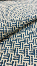 Load image into Gallery viewer, Sahco Reed Blue Clair French Blue Linen Cotton Geometric Upholstery Fabric WHS 3125