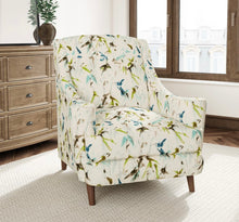 Load image into Gallery viewer, Stain Resistant Cream Blue Green Turquoise Floral Bird Upholstery Drapery Fabric CF