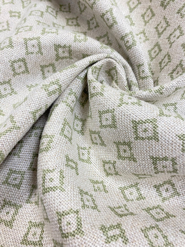 Peter Dunham Kumbh Celadon Natural Green Beige Linen Geometric Upholstery Drapery Fabric WHS 3527