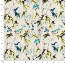 Load image into Gallery viewer, Stain Resistant Cream Blue Green Turquoise Floral Bird Upholstery Drapery Fabric CF