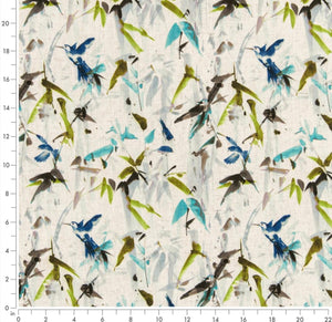 Stain Resistant Cream Blue Green Turquoise Floral Bird Upholstery Drapery Fabric CF