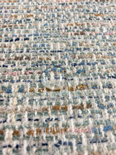 Load image into Gallery viewer, Designer Aqua Blue Seafoam Green Navy Mustard Pink MCM Mid Century Modern Tweed Water &amp; Stain Resistant Upholstery Fabric WHS 3188