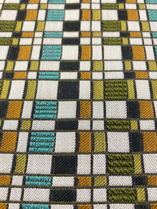 1.6 Yard Designer Turquoise Olive Green Black Mustard Off White Geometric Upholstery Fabric WHS 3215