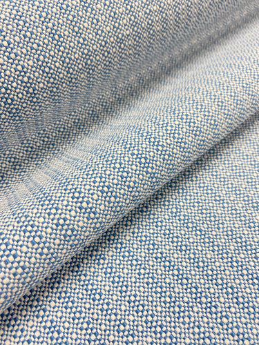 Designer French Blue White Woven Tweed MCM Mid Century Modern Upholstery Fabric WHS 3936