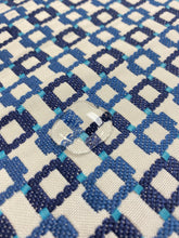 Load image into Gallery viewer, Designer Water &amp; Stain Resistant Navy French Blue Cream Geometric Upholstery Drapery Fabric STA 3193